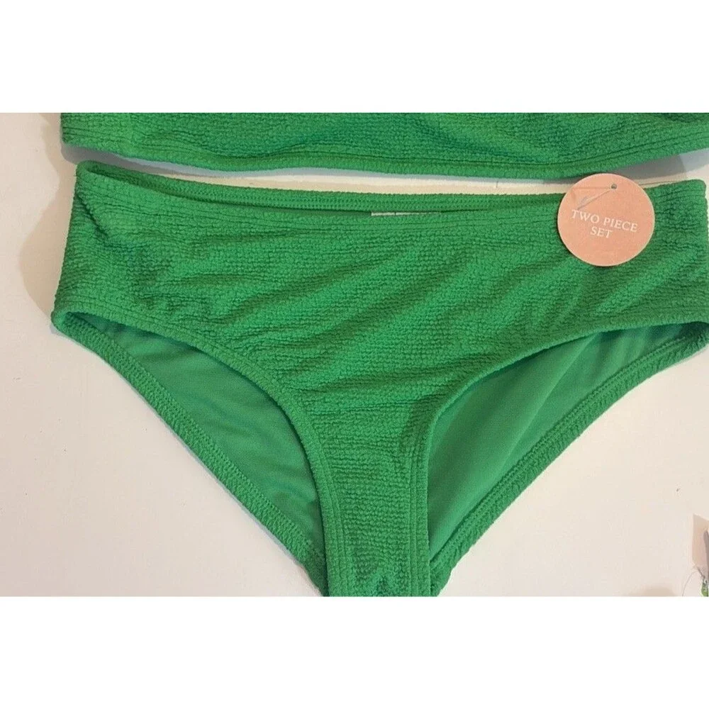GB Gianni bini Girls 2 Piece Bikini Vibrant Green Scrunchie Strap Swim Sz 16 Set